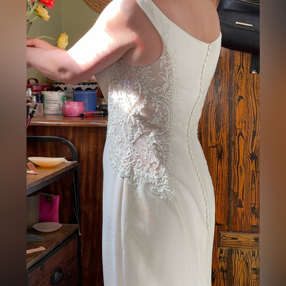 Bevan by Maggie Sottero, Ivory with Pewter Accent, Crepe Wedding Dress - Picture 10 of 11